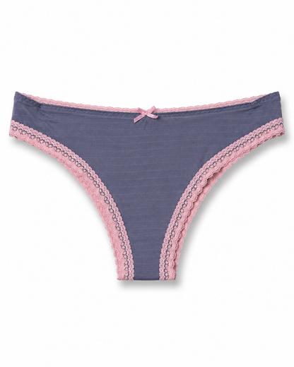 Roselle Lace-Trim Cheeky in slate blue with blush lace trim