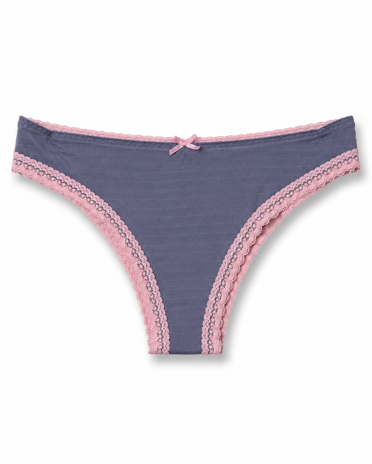 Roselle Lace-Trim Cheeky in slate blue with blush lace trim