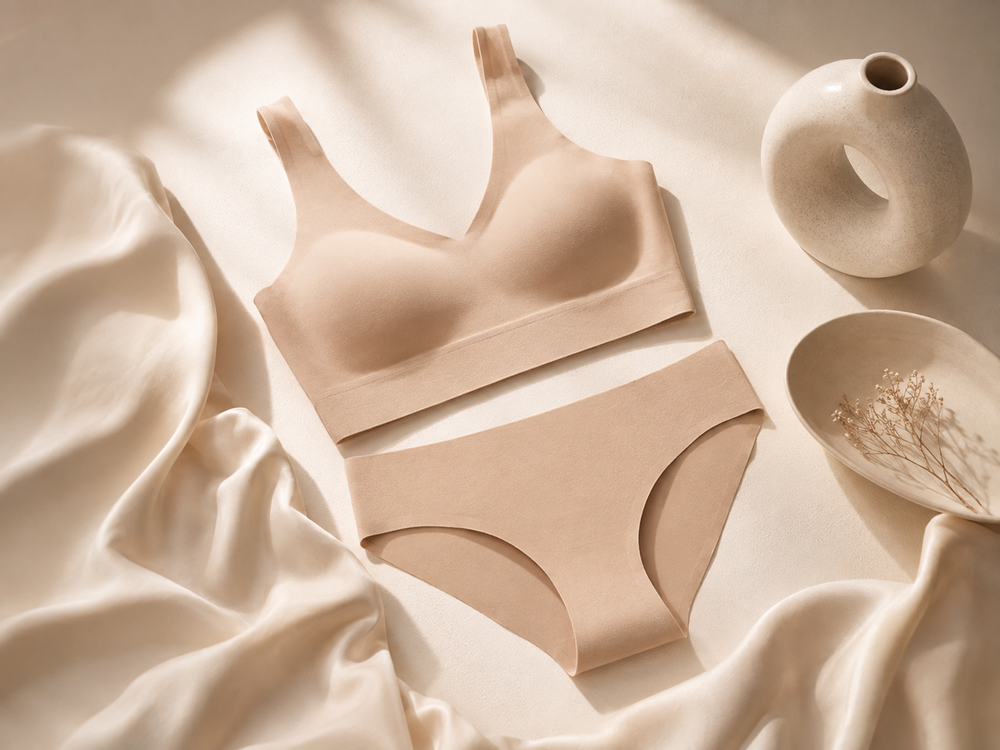 Minimal beige seamless lingerie for ELORVESSA seamless essentials category